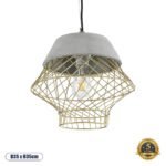 GLOBOSTAR® DURANT 01324 Μοντέρνο Κρεμαστό Φωτιστικό Οροφής με Ντουί 1 x E27 AC 220-240V IP20 - Γκρι & Χρυσό - Μ35 x Π35 x Υ35cm