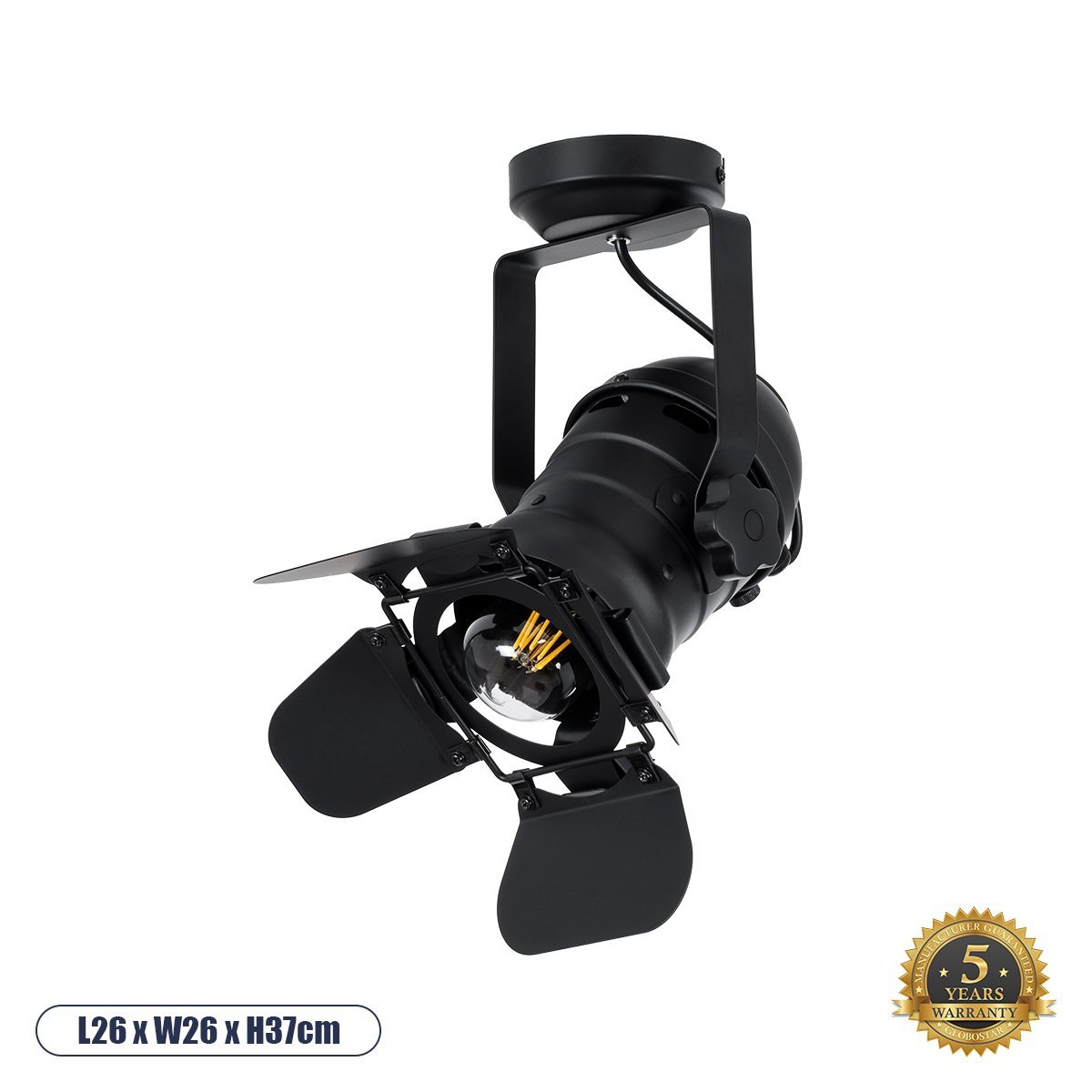 01372_0 GLOBOSTAR® DETROIT 01372 Vintage Φωτιστικό Οροφής με Ντουί 1 x E27 AC 220-240V IP20 - Μαύρο - Μ26 x Π26 x Υ37cm - Image 1