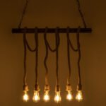 GLOBOSTAR® RAILROAD 01379 Vintage Κρεμαστό Φωτιστικό Οροφής με Ντουί 6 x E27 AC 220-240V IP20 - Μπεζ & Χάλκινο - Μ80 x Π4 x Y55cm - Image 3