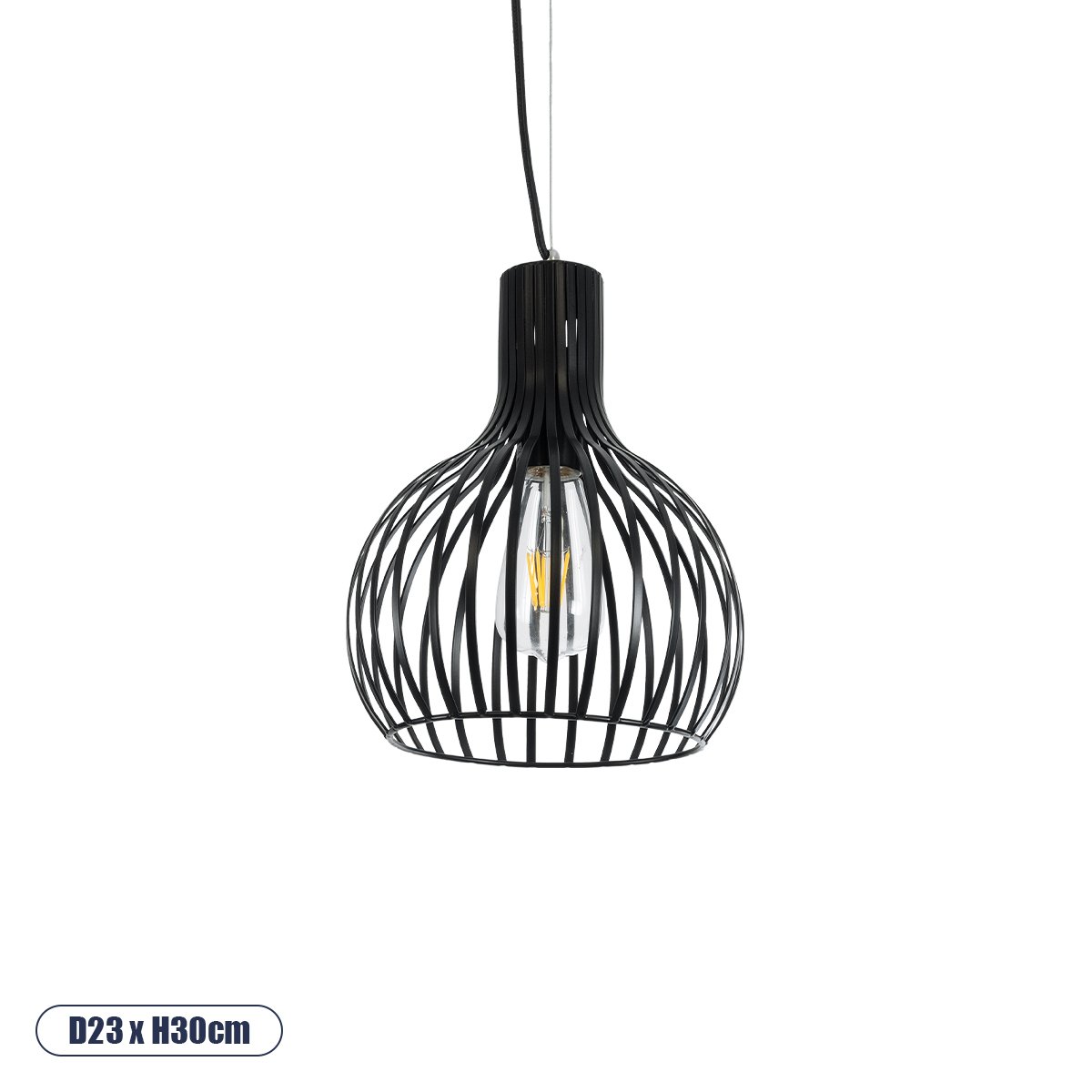 01386_0-1 GLOBOSTAR® SCANDI 01386 Vintage Κρεμαστό Φωτιστικό Οροφής με Ντουί 1 x E27 AC 220-240V IP20 - Μαύρο - Μ23 x Π23 x Υ30cm - Image 1