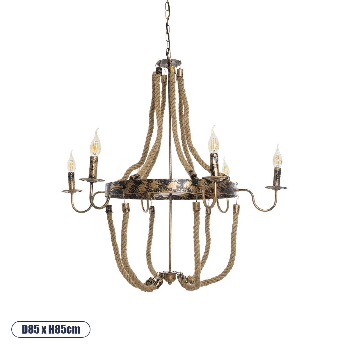 01404_0 GLOBOSTAR® VICTORIAN 01404 Vintage Κρεμαστό Φωτιστικό Οροφής με Ντουί 6 x E14 AC 220-240V IP20 - Χάλκινο Εφέ Σκουριάς & Μπεζ - Μ85 x Π85 x Υ85cm - Image 1