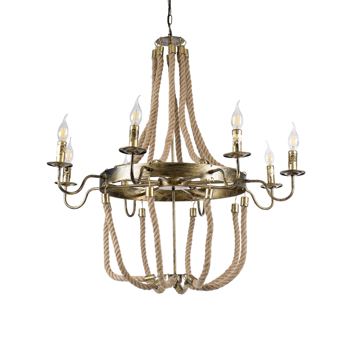 01405_0 GLOBOSTAR® VICTORIAN 01405 Vintage Κρεμαστό Φωτιστικό Οροφής με Ντουί 8 x E14 AC 220-240V IP20 - Μπρούτζινο Εφέ Σκουριάς & Μπεζ - Μ87 x Π87 x Υ80cm - Image 1