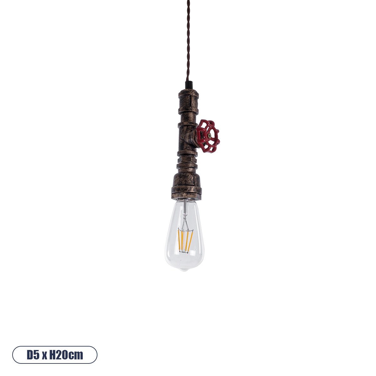 01413_0 GLOBOSTAR® SPIGOT 01413 Vintage Κρεμαστό Φωτιστικό Οροφής με Ντουί 1 x E27 AC 220-240V IP20 - Χάλκινο & Κόκκινο - Μ5 x Π5 x Y20cm - Image 1