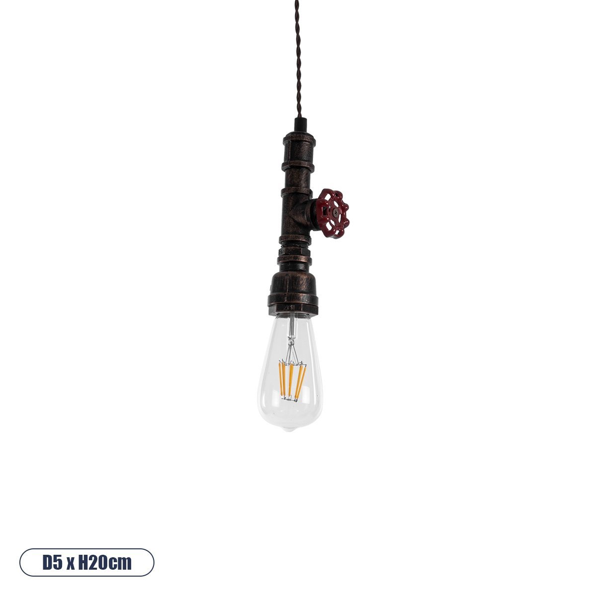 01414_0 GLOBOSTAR® SPIGOT 01414 Vintage Κρεμαστό Φωτιστικό Οροφής με Ντουί 1 x E27 AC 220-240V IP20 - Καφέ & Κόκκινο - Μ5 x Π5 x Y20cm - Image 1