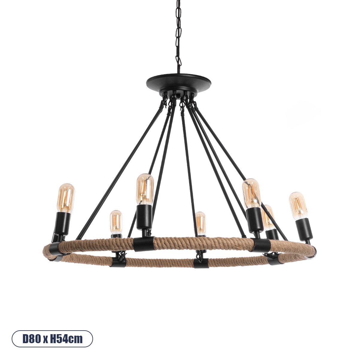 01423_0 GLOBOSTAR® MILLBANK 01423 Vintage Κρεμαστό Φωτιστικό Οροφής με Ντουί 8 x E27 AC 220-240V IP20 - Μαύρο & Μπεζ - Μ80 x Π80 x Y54cm - Image 1