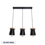 GLOBOSTAR® LANA 01425 Μοντέρνο Κρεμαστό Φωτιστικό Οροφής με Ντουί 3 x E27 AC 220-240V IP20 - Μαύρο & Καφέ - Μ60 x Π13 x Υ18cm