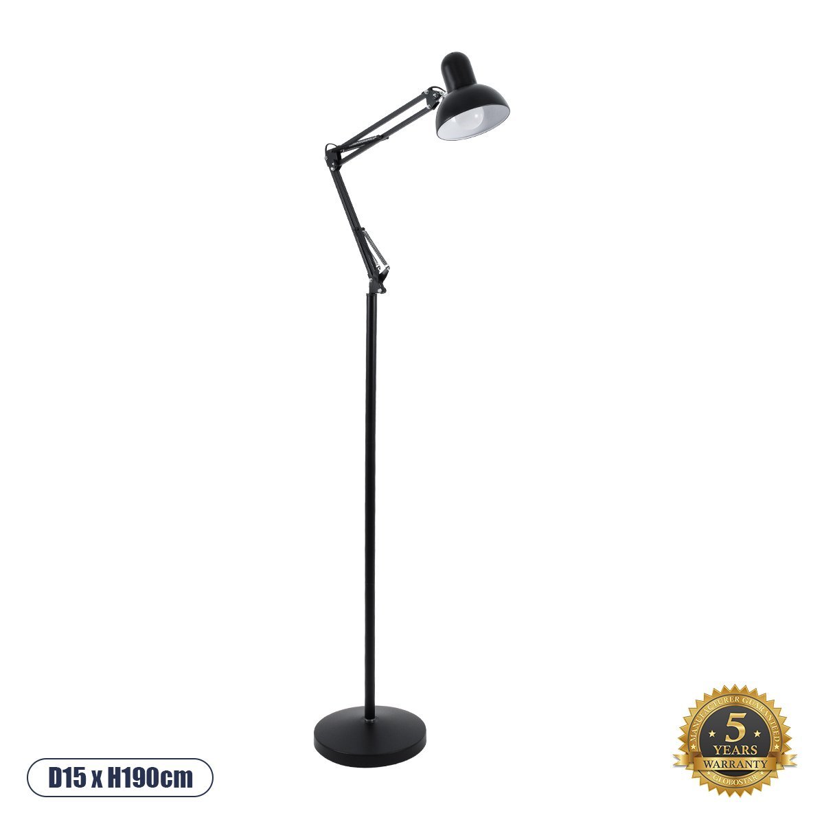 01468_0_ GLOBOSTAR® AUDREY 01468 Vintage Επιδαπέδιο Φωτιστικό με Ντουί 1 x E27 AC 220-240V IP20 - Μαύρο - Μ15 x Π15 x Υ190cm - Image 1