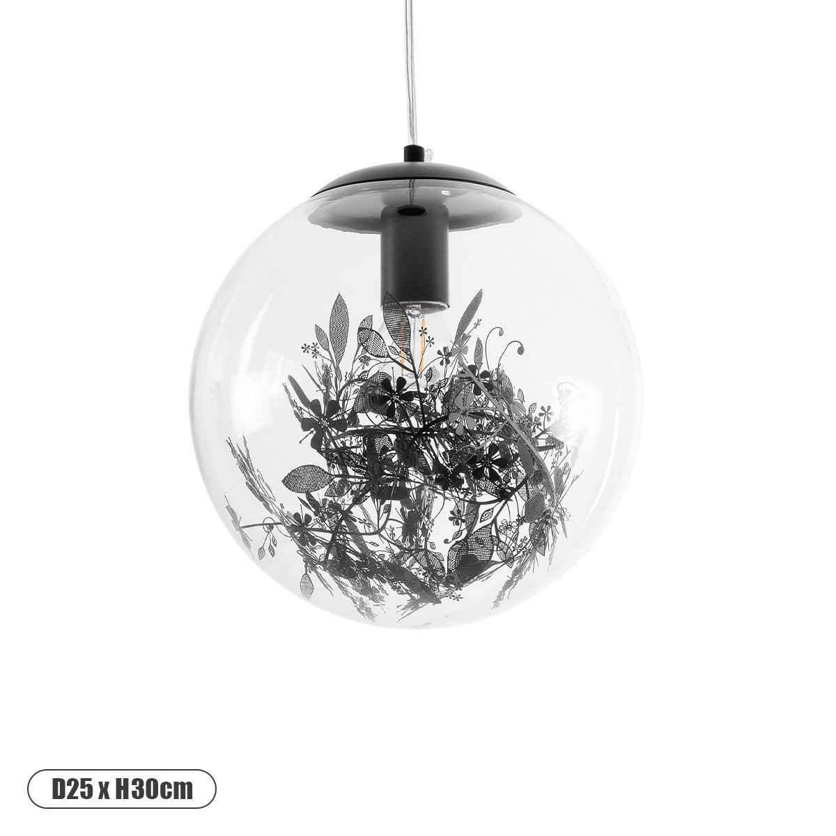 01512_0 GLOBOSTAR® HARPER 01512 Μοντέρνο Κρεμαστό Φωτιστικό Οροφής με Ντουί 1 x E27 AC 220-240V IP20 - Διάφανο & Μαύρο - Μ25 x Π25 x Υ30cm - Image 1