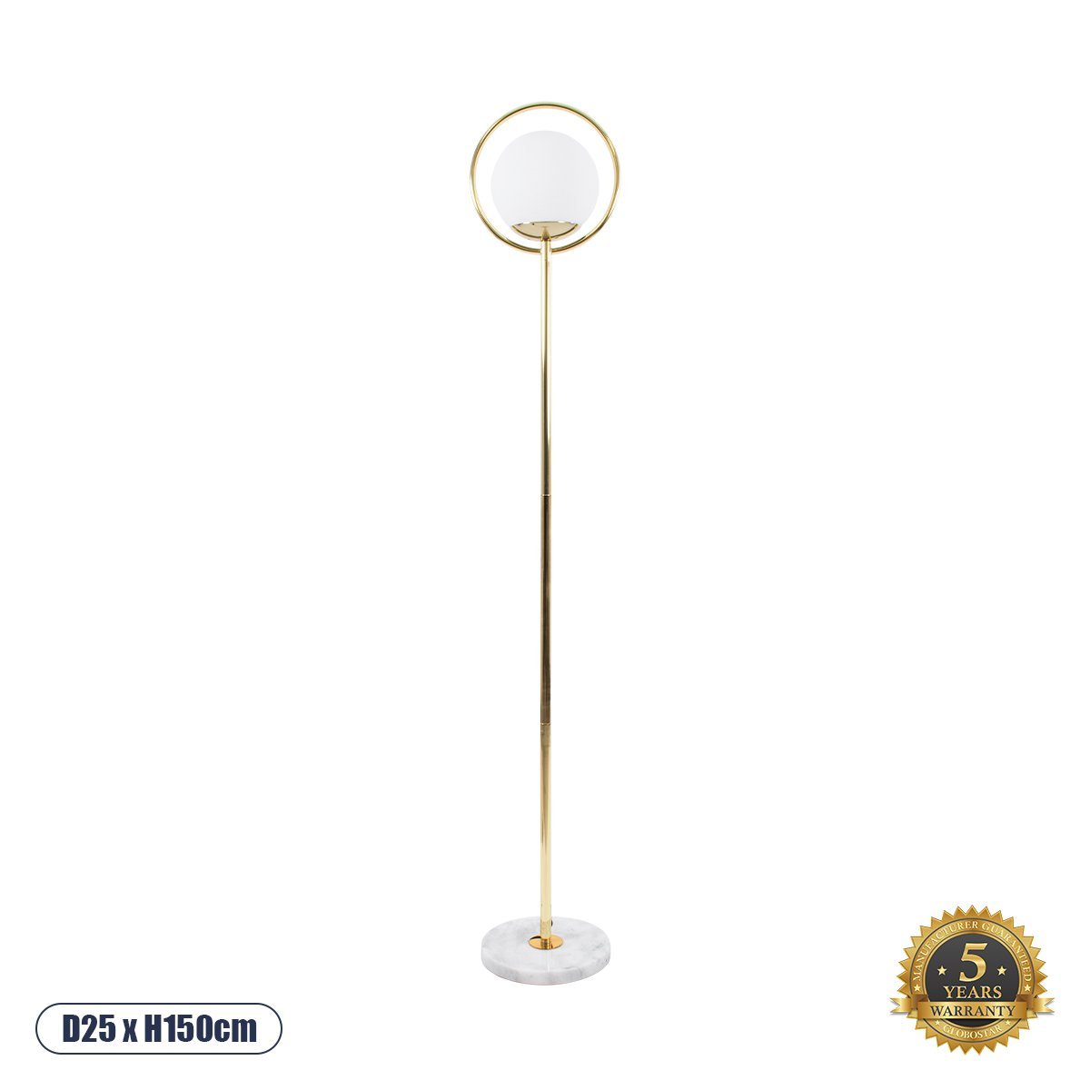 01541_0_ GLOBOSTAR® VERSAILLES 01541 Μοντέρνο Επιδαπέδιο Φωτιστικό με Ντουί 1 x E27 AC 220-240V IP20 - Χρυσό & Λευκό - Μ25 x Π25 x Υ150cm - Image 1