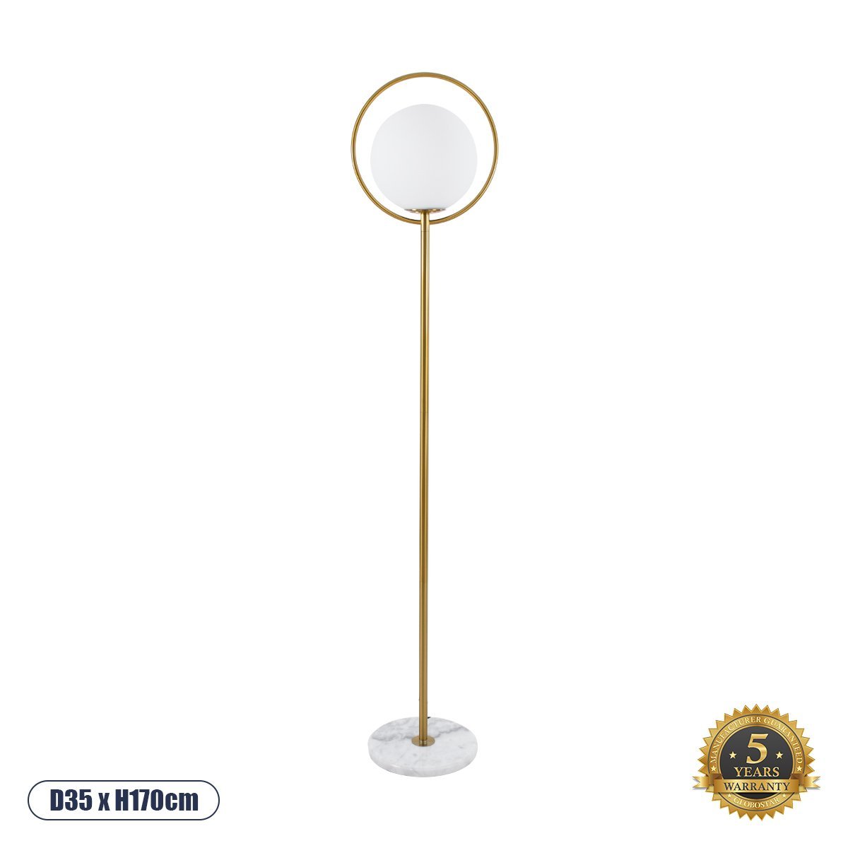 01543_0_ GLOBOSTAR® VERSAILLES 01543 Μοντέρνο Επιδαπέδιο Φωτιστικό με Ντουί 1 x E27 AC 220-240V IP20 - Χρυσό & Λευκό - Μ35 x Π35 x Υ170cm - Image 1