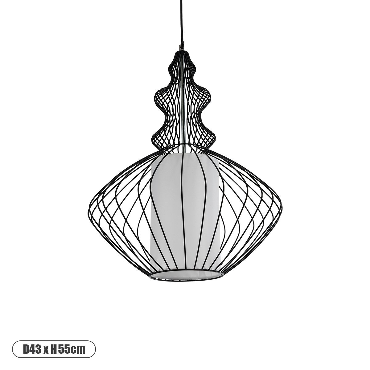 01558_0 GLOBOSTAR® LILY 01558 Vintage Κρεμαστό Φωτιστικό Οροφής με Ντουί 1 x E27 AC 220-240V IP20 - Μαύρο & Λευκό - Μ43 x Π43 x Υ55cm - Image 1