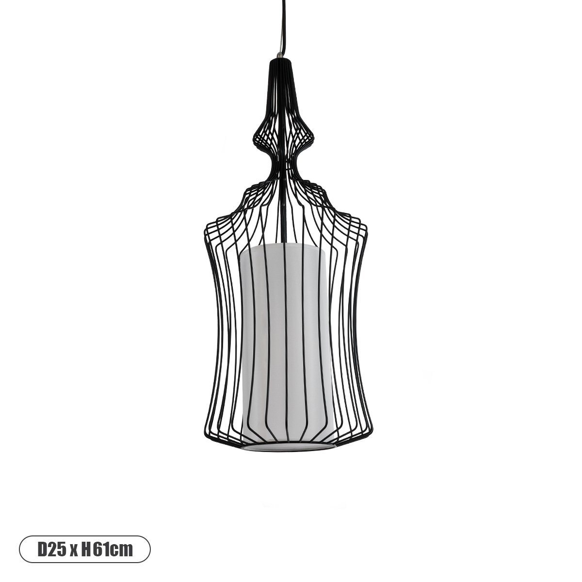 01559_0 GLOBOSTAR® LILY 01559 Vintage Κρεμαστό Φωτιστικό Οροφής με Ντουί 1 x E27 AC 220-240V IP20 - Μαύρο & Λευκό - Μ25 x Π25 x Υ61cm - Image 1