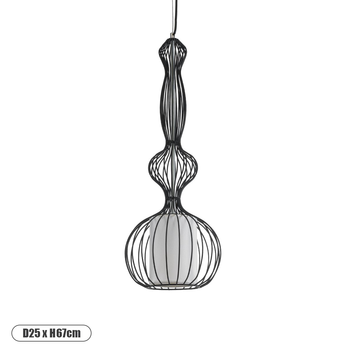 01560_0 GLOBOSTAR® LILY 01560 Vintage Κρεμαστό Φωτιστικό Οροφής με Ντουί 1 x E27 AC 220-240V IP20 - Μαύρο & Λευκό - Μ25 x Π25 x Υ67cm - Image 1