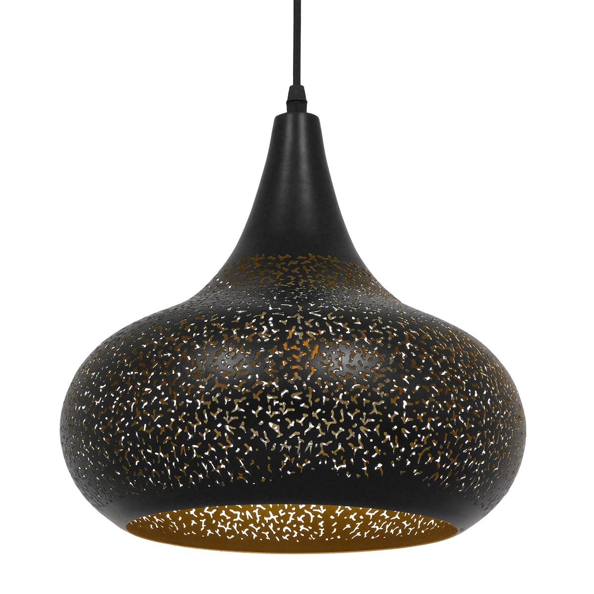 01590_00 GLOBOSTAR® JANIS 01590 Μοντέρνο Κρεμαστό Φωτιστικό Οροφής με Ντουί 1 x E27 AC 220-240V IP20 - Μαύρο & Χρυσό - Μ30 x Π30 x Υ30cm - Image 1