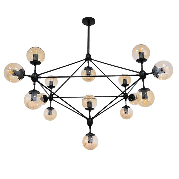 01637_0 GLOBOSTAR® SENTINEL 01637 Μοντέρνο Φωτιστικό Οροφής με Ντουί 15 x E27 AC 220-240V IP20 - Μαύρο & Μελί - Μ150 x Π150 x Υ115cm - Image 1