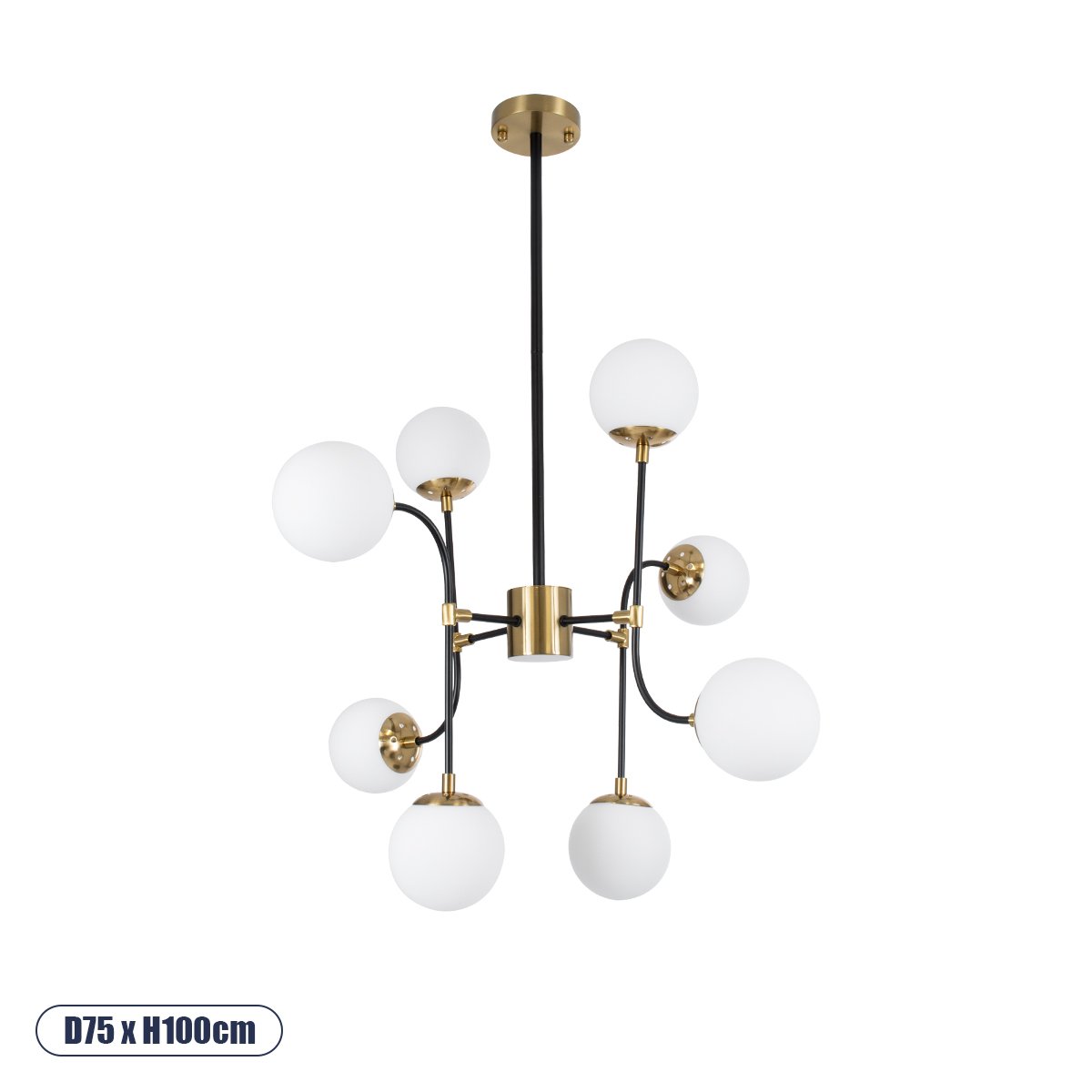 01649_0 GLOBOSTAR® STARDUST 01649 Vintage Φωτιστικό Οροφής με Ντουί 8 x E27 AC 220-240V IP20 - Μαύρο & Χρυσό - Μ75 x Π75 x Υ100cm - Image 1