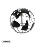 GLOBOSTAR® EARTH 01663 Vintage Κρεμαστό Φωτιστικό Οροφής με Ντουί 1 x E27 AC 220-240V IP20 - Μαύρο - Μ40 x Π40 x Υ38cm