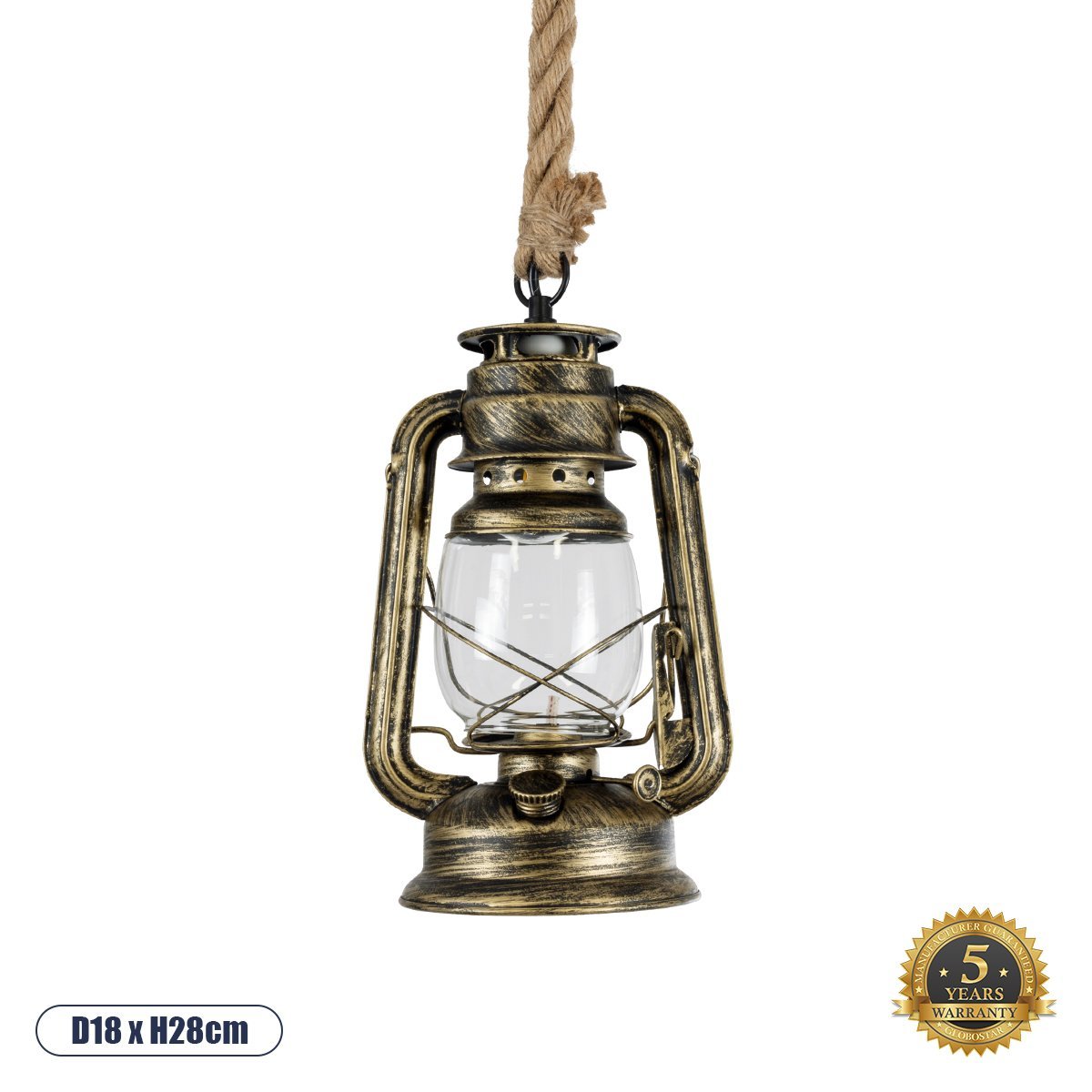 01705_0 GLOBOSTAR® BARBAROSSA 01705 Vintage Κρεμαστό Φωτιστικό Οροφής με Ντουί 1 x E27 AC 220-240V IP20 - Μπρούτζινο - Μ18 x Π18 x Υ28cm - Image 1