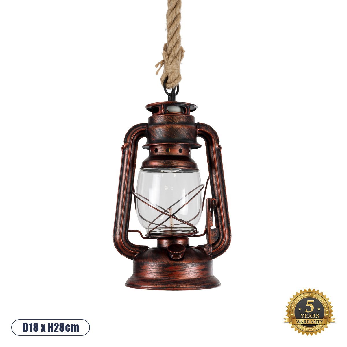 01707_0 GLOBOSTAR® BARBAROSSA 01707 Vintage Κρεμαστό Φωτιστικό Οροφής με Ντουί 1 x E27 AC 220-240V IP20 - Χάλκινο - Μ18 x Π18 x Υ28cm - Image 1