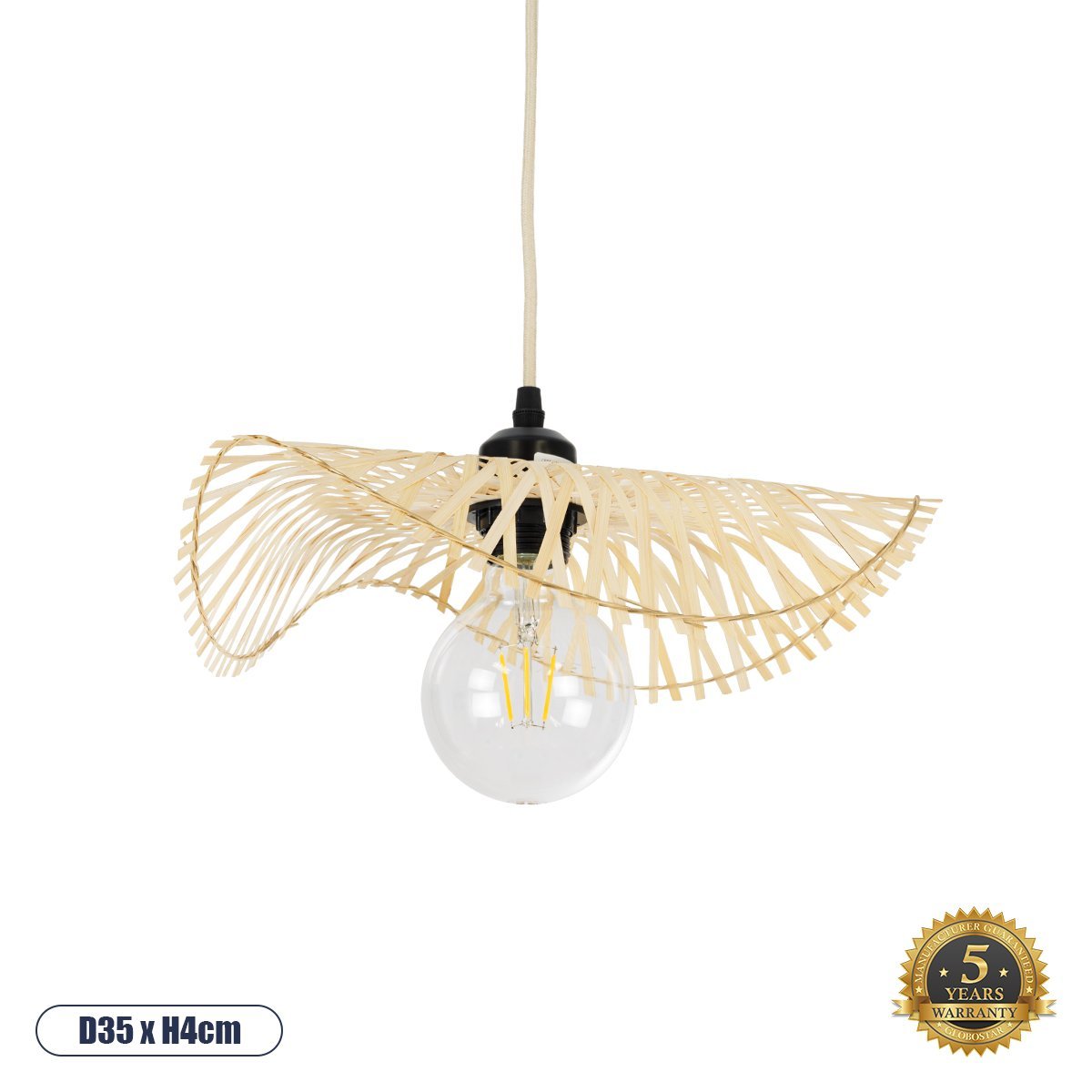 01839_0 GLOBOSTAR® MELEMELE 01839 Boho Κρεμαστό Φωτιστικό Οροφής με Ντουί 1 x E27 AC 220-240V IP20 - Μπεζ - Μ35 x Π35 x Υ4cm - Image 1