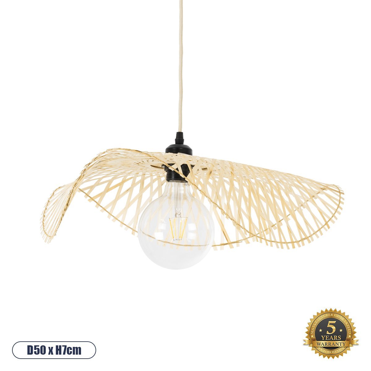 01840_0 GLOBOSTAR® MELEMELE 01840 Boho Κρεμαστό Φωτιστικό Οροφής με Ντουί 1 x E27 AC 220-240V IP20 - Μπεζ - Μ50 x Π50 x Υ7cm - Image 1