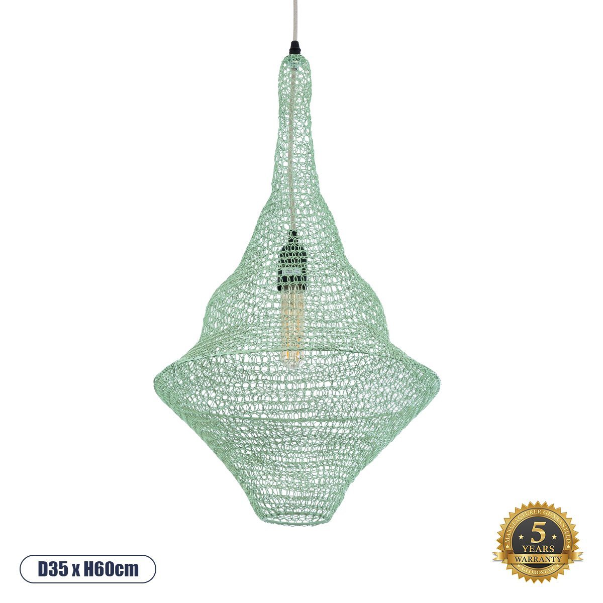 01873_0 GLOBOSTAR® KENTUCKY 01873 Vintage Κρεμαστό Φωτιστικό Οροφής με Ντουί 1 x E27 AC 220-240V IP20 - Τιρκουάζ - Μ35 x Π35 x Υ60cm - Image 1