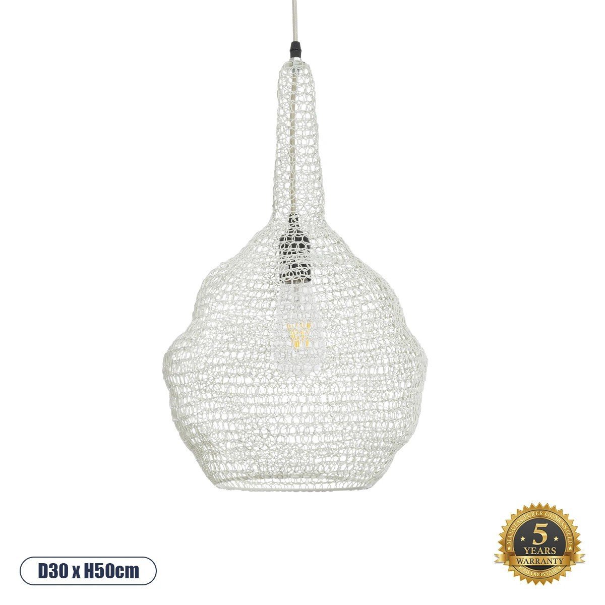 01880_00-1 GLOBOSTAR® KENTUCKY 01880 Vintage Κρεμαστό Φωτιστικό Οροφής με Ντουί 1 x E27 AC 220-240V IP20 - Μπεζ - Μ30 x Π30 x Υ50cm - Image 1