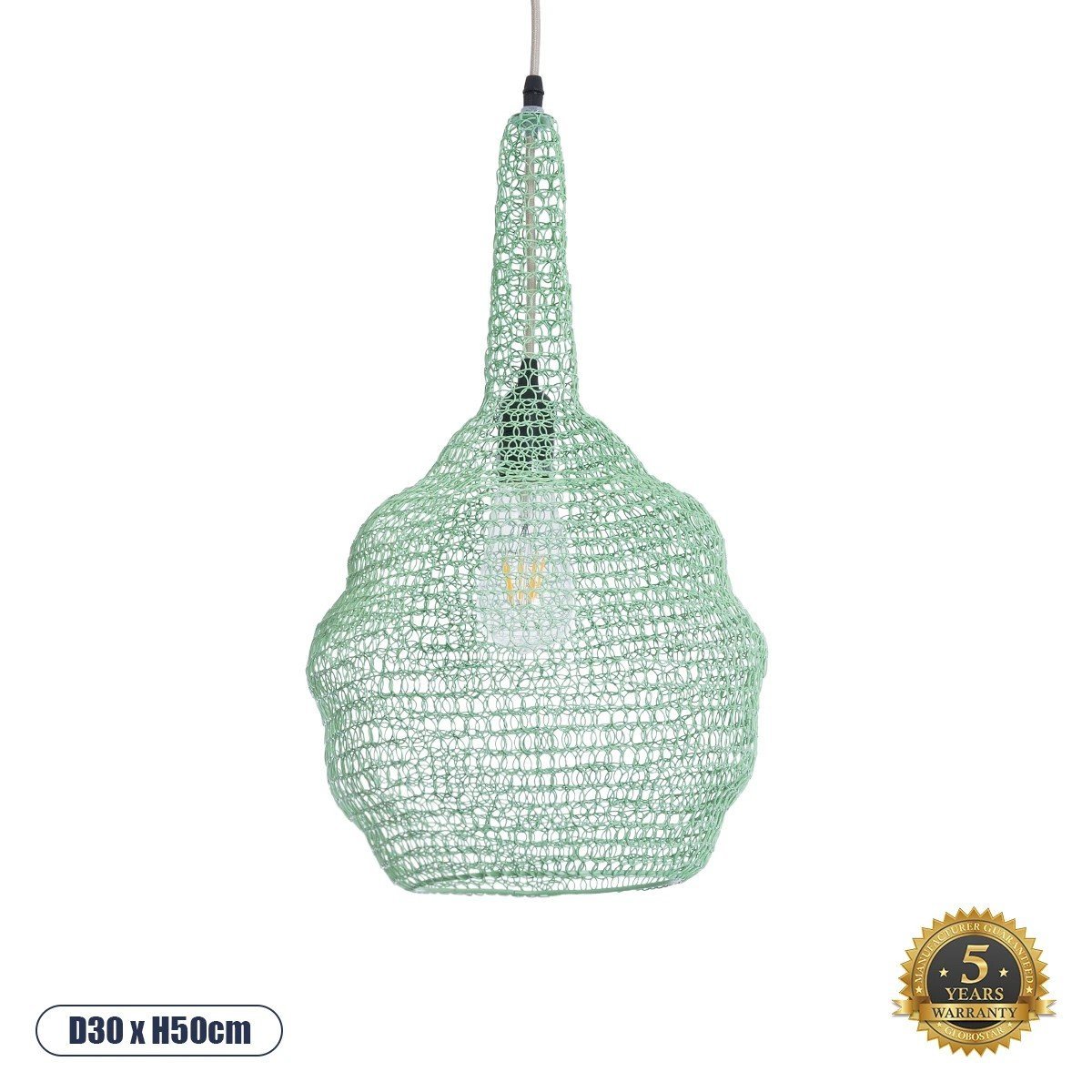 01882_00-1 GLOBOSTAR® KENTUCKY 01882 Vintage Κρεμαστό Φωτιστικό Οροφής με Ντουί 1 x E27 AC 220-240V IP20 - Τιρκουάζ - Μ30 x Π30 x Υ50cm - Image 1