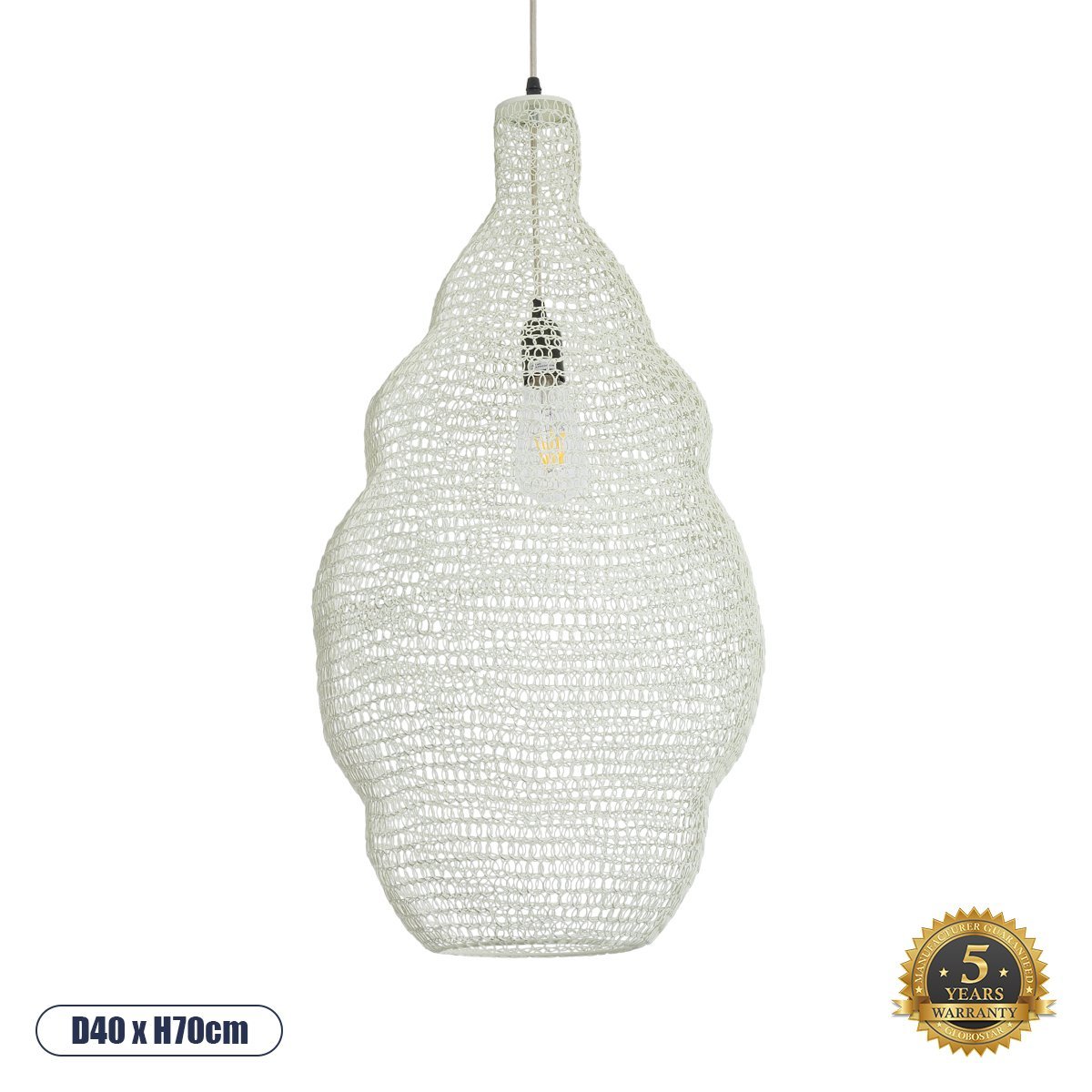 01895_0-1 GLOBOSTAR® KENTUCKY 01895 Vintage Κρεμαστό Φωτιστικό Οροφής με Ντουί 1 x E27 AC 220-240V IP20 - Λευκό - Μ40 x Π40 x Υ70cm - Image 1