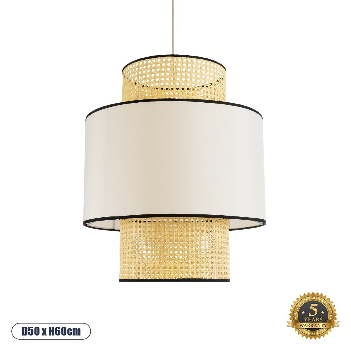 01917_0 GLOBOSTAR® SAIGE 01917 Boho Κρεμαστό Φωτιστικό Οροφής με Ντουί 1 x E27 AC 220-240V IP20 - Μπεζ & Μαύρο - Μ50 x Π50 x Υ60cm - Image 1