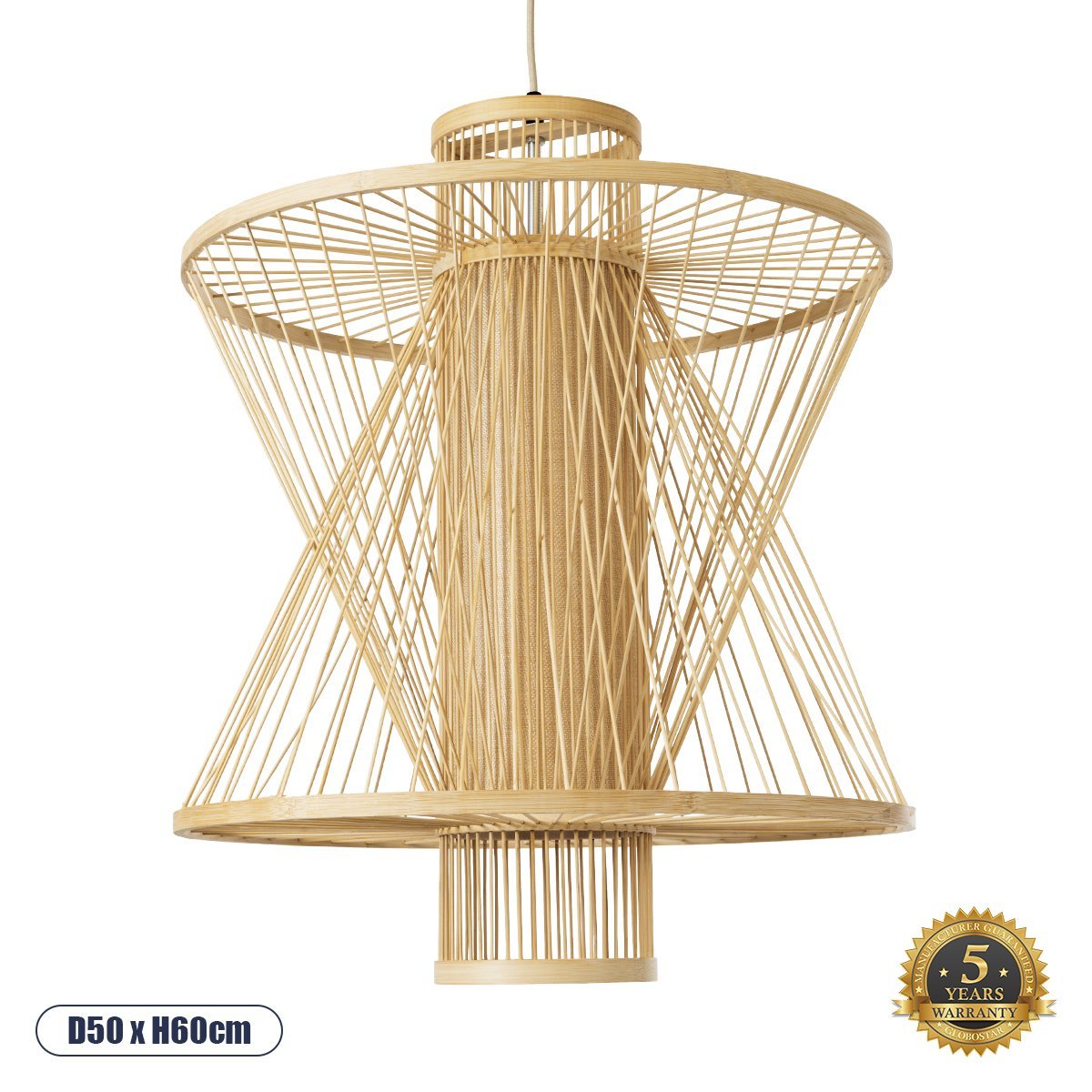 01931_00 GLOBOSTAR® HIBISCUS 01931 Boho Κρεμαστό Φωτιστικό Οροφής με Ντουί 1 x E27 AC 220-240V IP20 - Μπεζ - Μ50 x Π50 x Υ60cm - Image 1