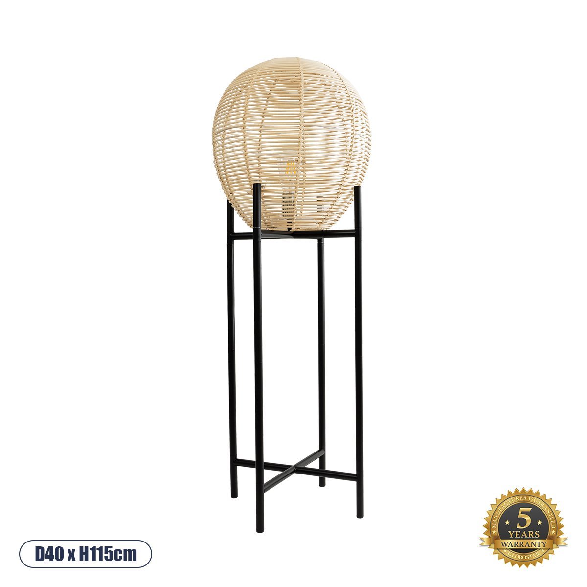 02015_00 GLOBOSTAR® NERINA 02015 Boho Επιδαπέδιο Φωτιστικό με Ντουί 1 x E27 AC 220-240V IP20 - Μαύρο & Μπεζ - Μ40 x Π40 x Υ115cm - Image 1