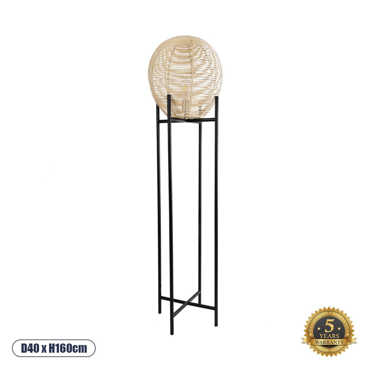 02016_00 GLOBOSTAR® NERINA 02016 Boho Επιδαπέδιο Φωτιστικό με Ντουί 1 x E27 AC 220-240V IP20 - Μαύρο & Μπεζ - Μ40 x Π40 x Υ160cm - Image 1