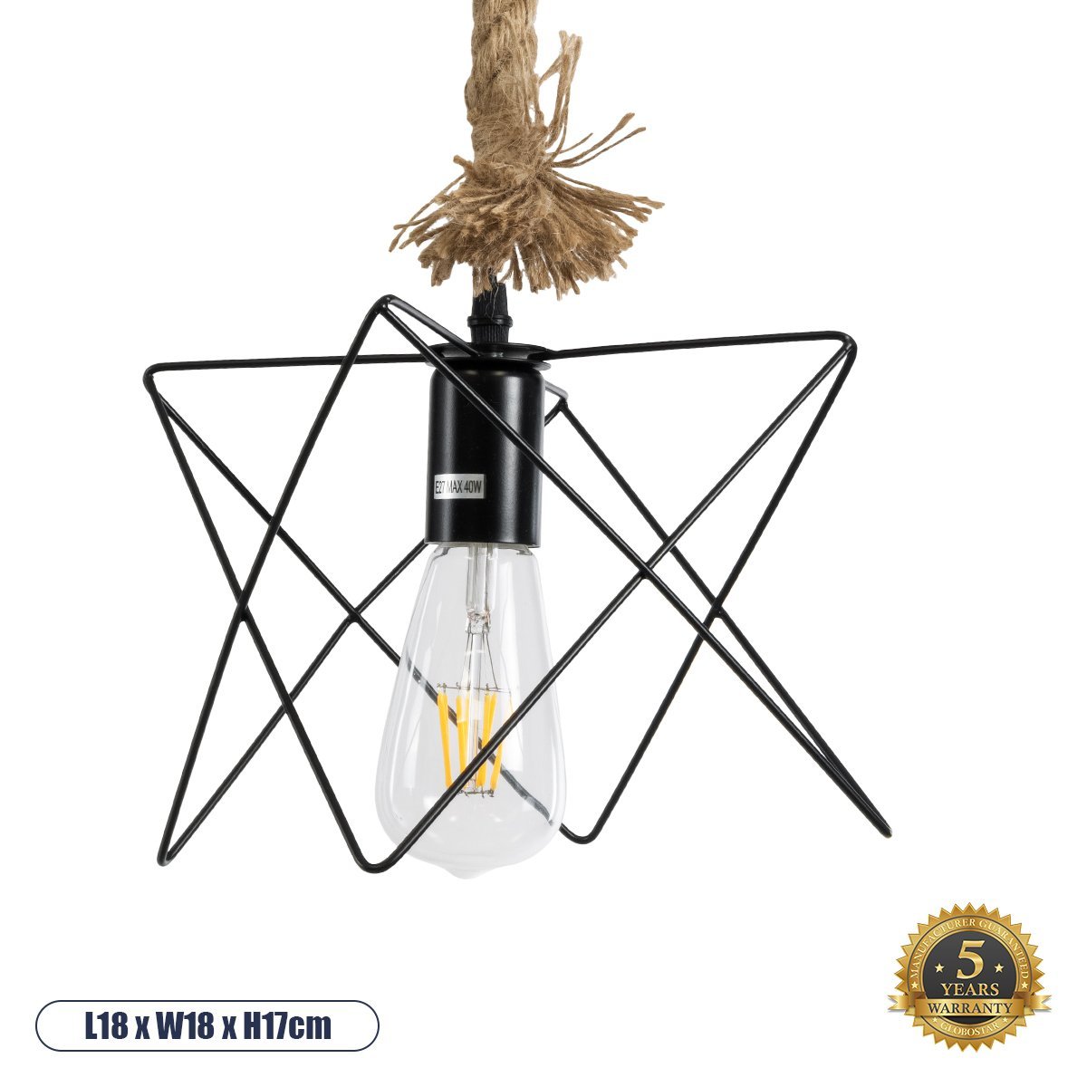 02018_0 GLOBOSTAR® KAZEMI 02018 Μοντέρνο Κρεμαστό Φωτιστικό Οροφής με Ντουί 1 x E27 AC 220-240V IP20 - Μαύρο & Μπεζ - Μ18 x Π18 x Υ17cm - Image 1