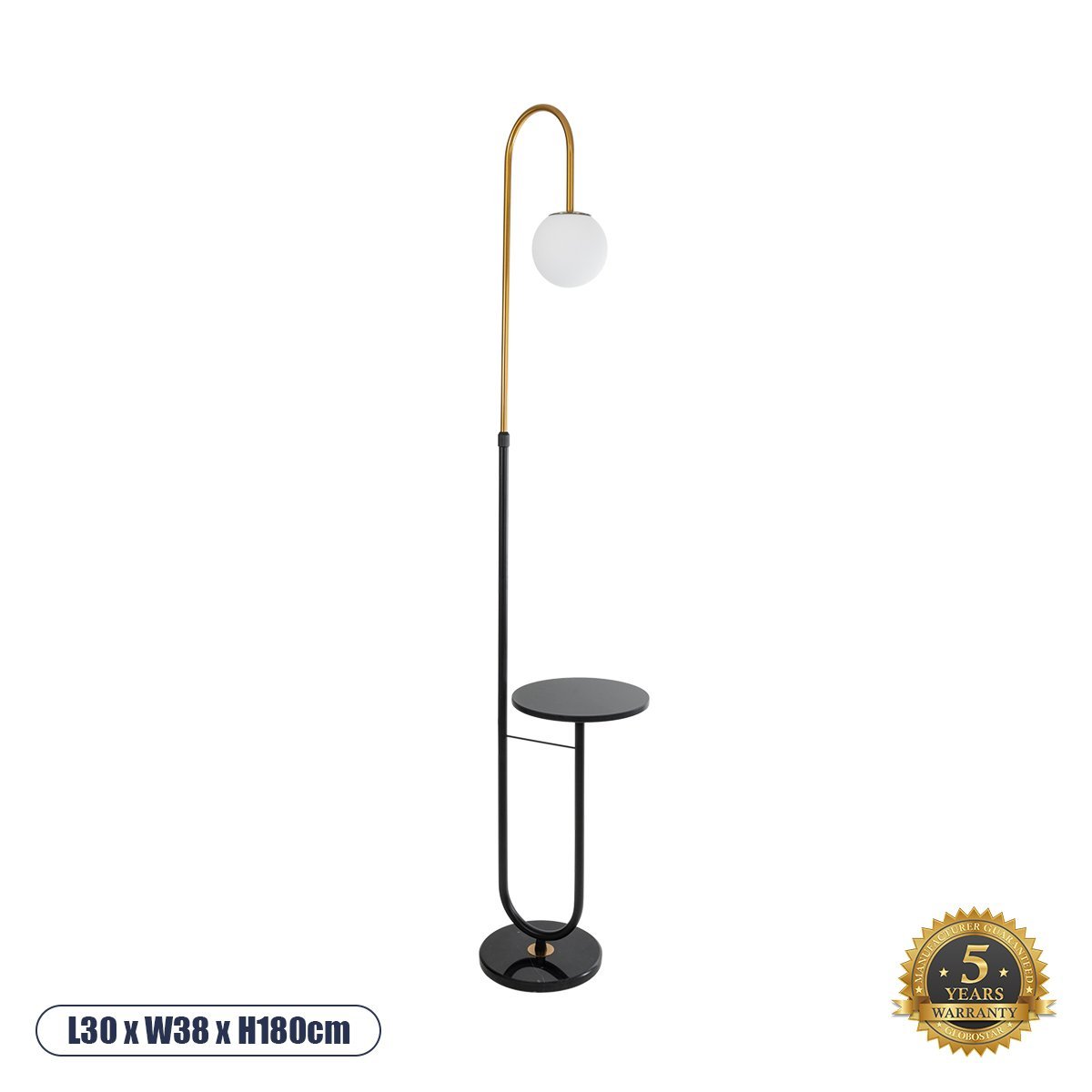 02024_00 GLOBOSTAR® CORDELIA 02024 Μοντέρνο Επιδαπέδιο Φωτιστικό με Ντουί 1 x E27 AC 220-240V IP20 - Μαύρο & Χρυσό - Μ30 x Π38 x Υ180cm - Image 1