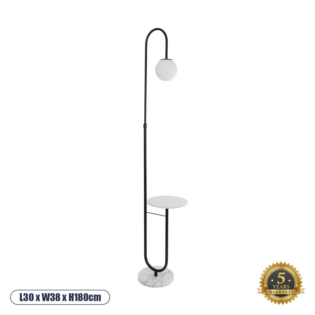 02026_00 GLOBOSTAR® CORDELIA 02026 Μοντέρνο Επιδαπέδιο Φωτιστικό με Ντουί 1 x E27 AC 220-240V IP20 - Μαύρο & Λευκό - Μ30 x Π38 x Υ180cm - Image 1