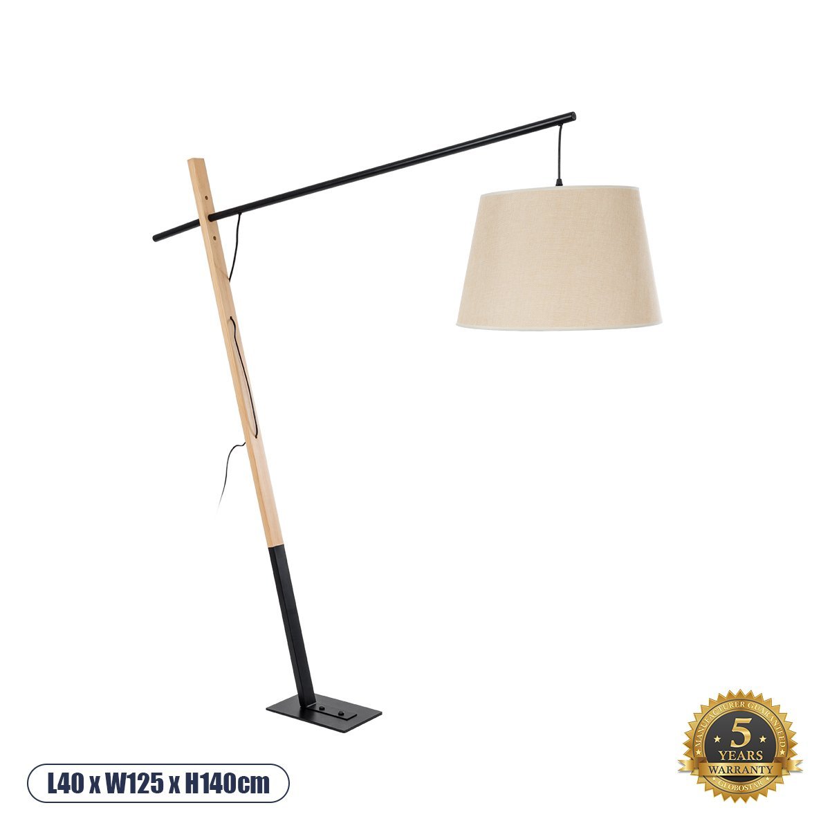 02030_0 GLOBOSTAR® KELSIE 02030 Μοντέρνο Επιδαπέδιο Φωτιστικό με Ντουί 1 x E27 AC 220-240V IP20 - Μαύρο & Μπεζ - Μ40 x Π125 x Υ140cm - Image 1