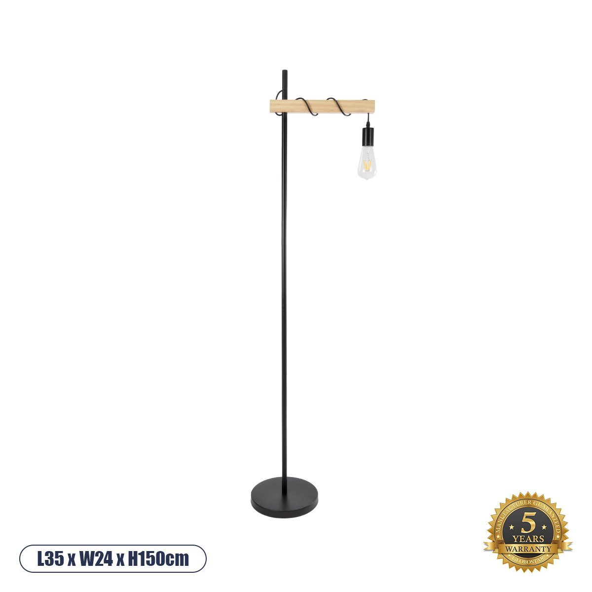 02033_0 GLOBOSTAR® MINDELO 02033 Μοντέρνο Επιδαπέδιο Φωτιστικό με Ντουί 1 x E27 AC 220-240V IP20 - Μαύρο & Μπεζ - Μ35 x Π24 x Υ150cm - Image 1