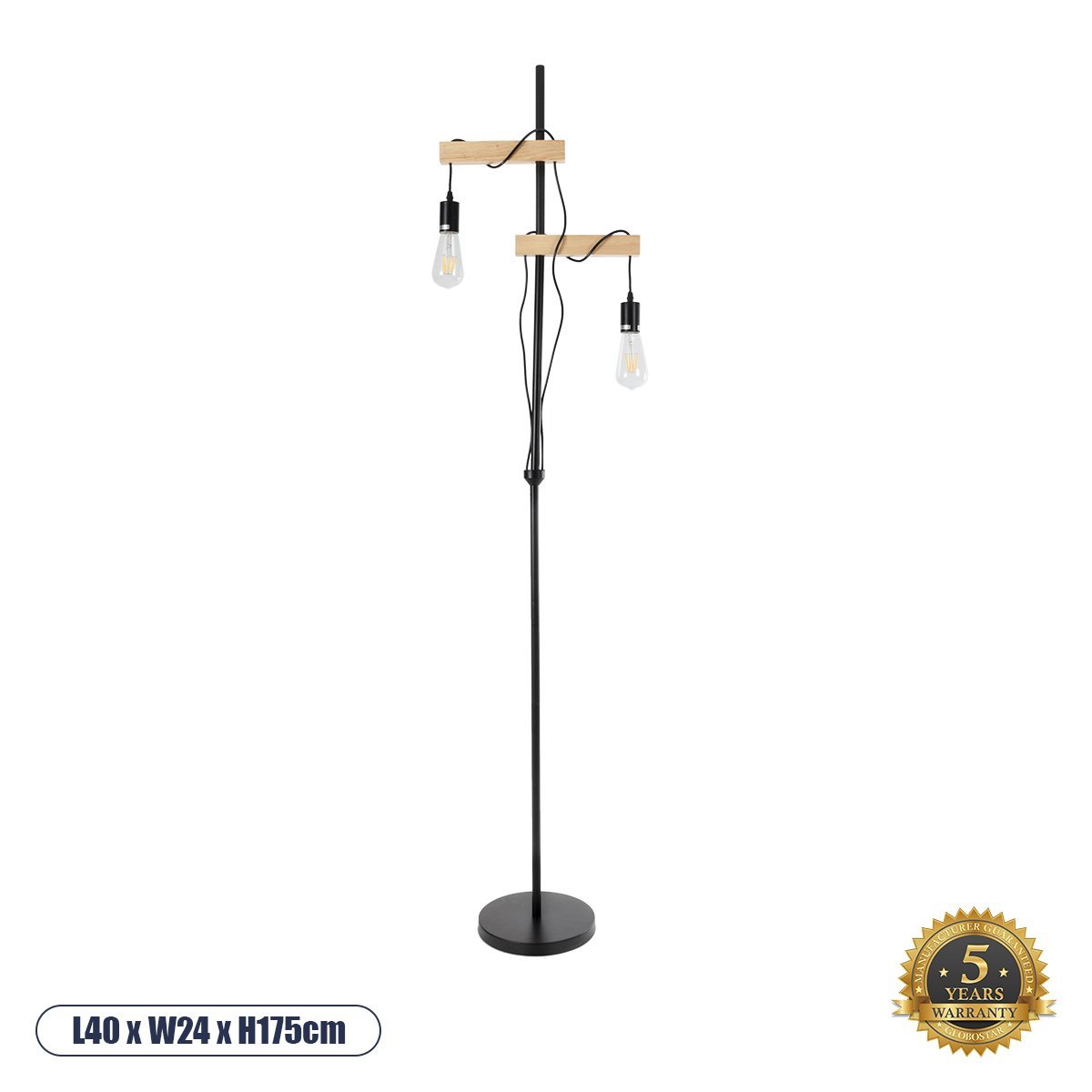 02034_0 GLOBOSTAR® MINDELO 02034 Μοντέρνο Επιδαπέδιο Φωτιστικό με Ντουί 2 x E27 AC 220-240V IP20 - Μαύρο & Μπεζ - Μ40 x Π24 x Υ175cm - Image 1