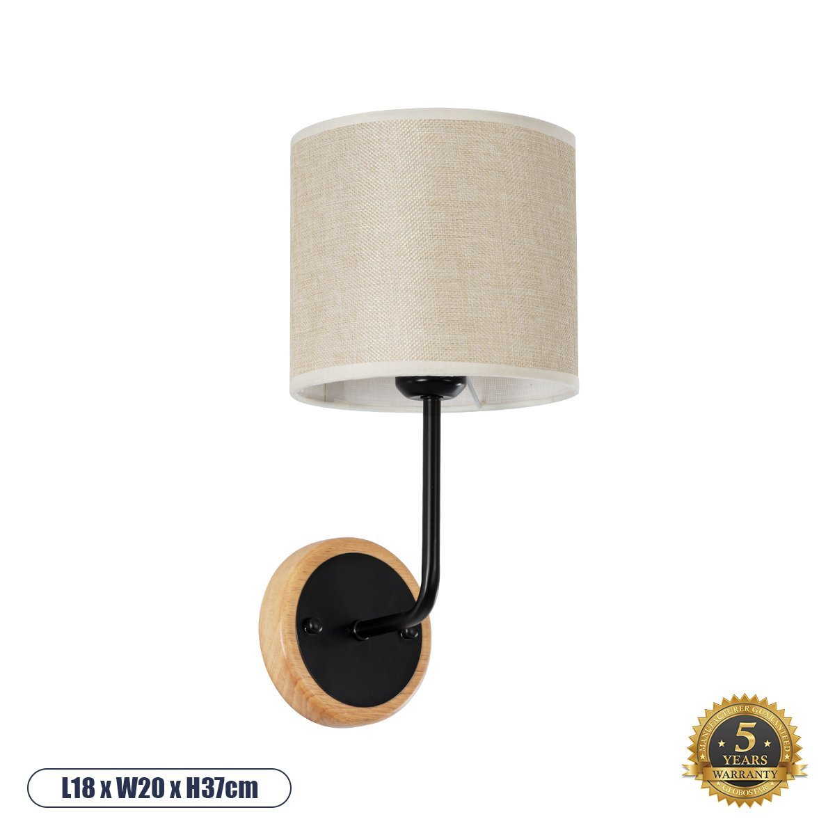 02043_0 GLOBOSTAR® MANU 02043 Μοντέρνο Φωτιστικό Τοίχου - Απλίκα με Ντουί 1 x E27 AC 220-240V IP20 - Μαύρο & Μπεζ - Μ18 x Π20 x Υ37cm - Image 1