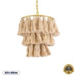 GLOBOSTAR® MISSOULA 02084 Boho Κρεμαστό Φωτιστικό Οροφής με Ντουί 1 x E27 AC 220-240V IP20 - Μπεζ & Χρυσό - Μ30 x Π30 x Υ40cm