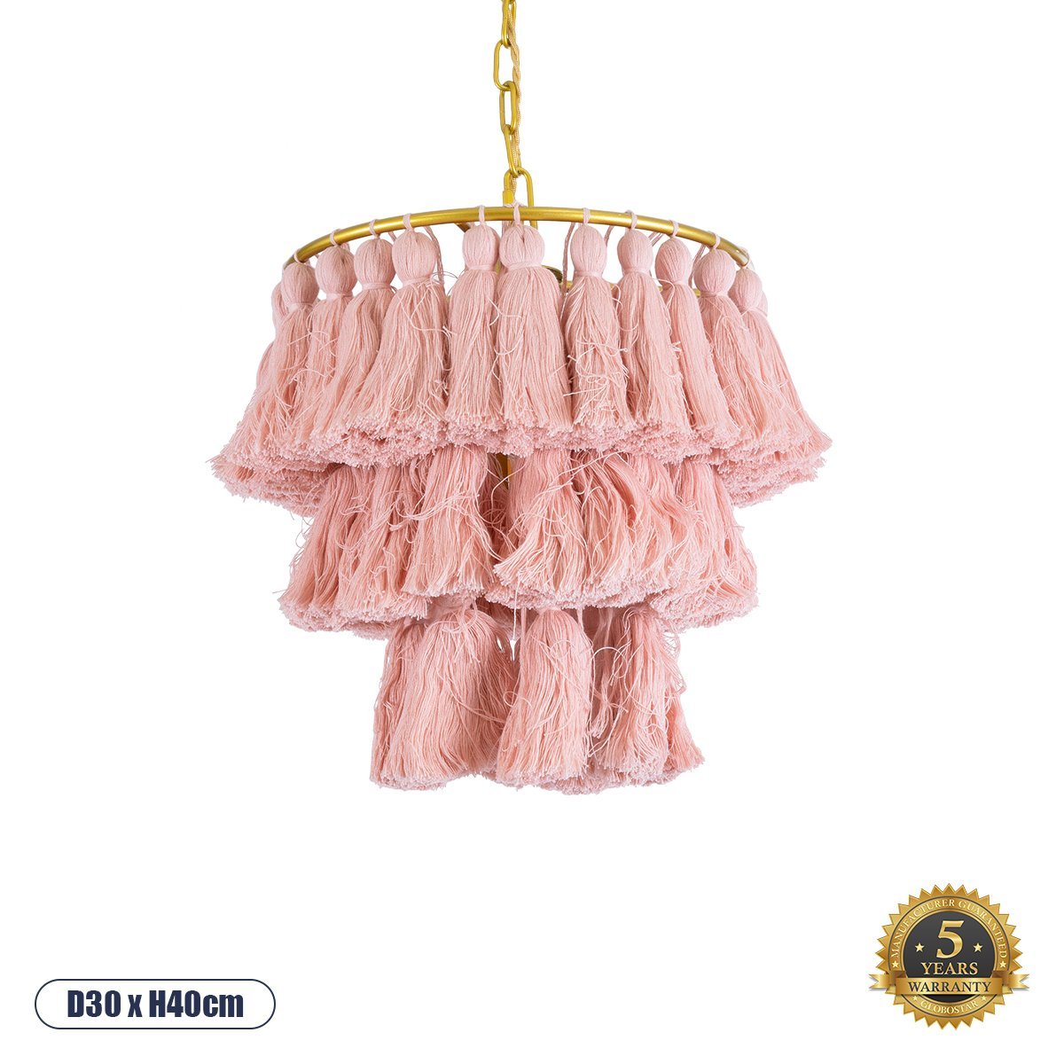 02086_0 GLOBOSTAR® MISSOULA 02086 Boho Κρεμαστό Φωτιστικό Οροφής με Ντουί 1 x E27 AC 220-240V IP20 - Ροζ & Χρυσό - Μ30 x Π30 x Υ40cm - Image 1