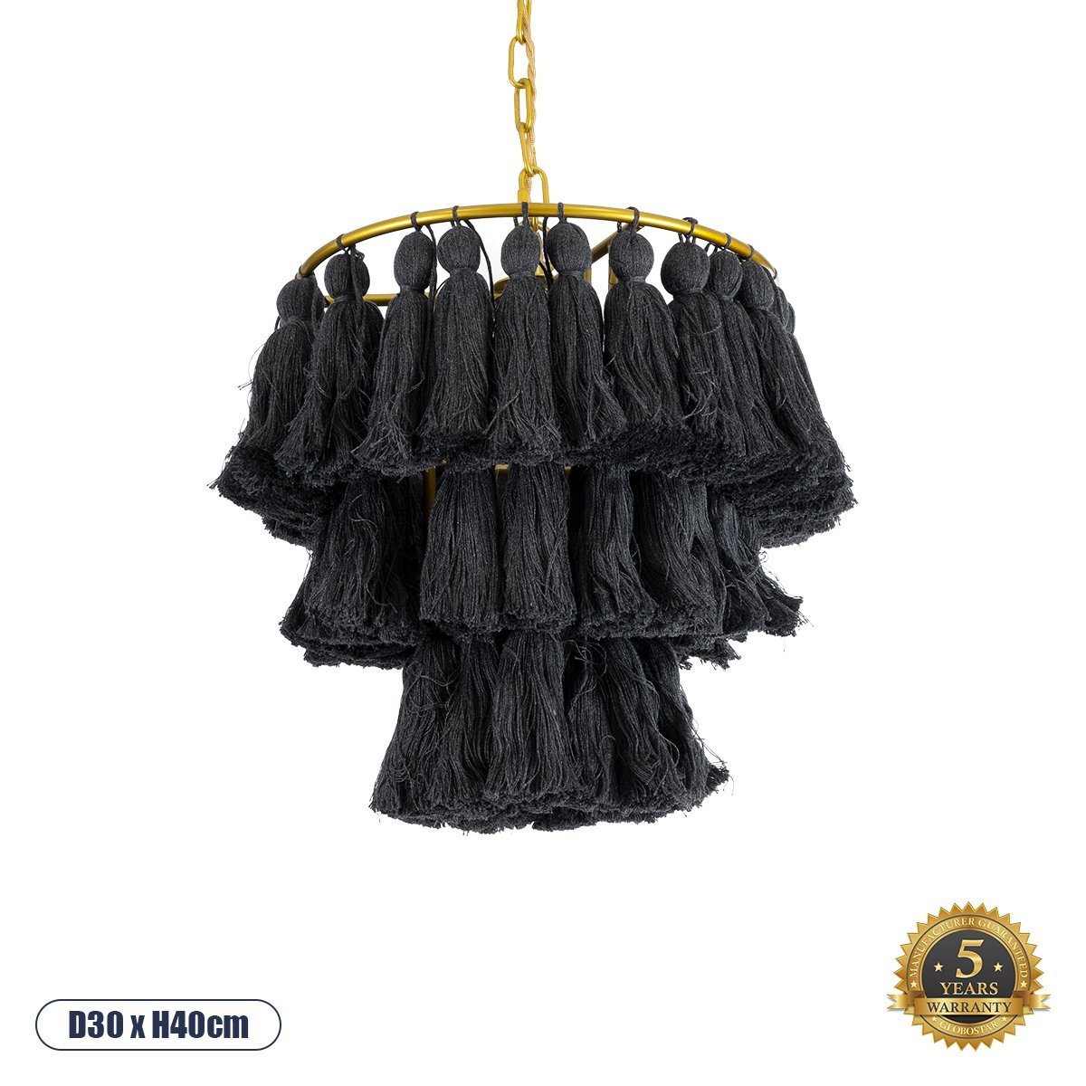 02087_0 GLOBOSTAR® MISSOULA 02087 Boho Κρεμαστό Φωτιστικό Οροφής με Ντουί 1 x E27 AC 220-240V IP20 - Μαύρο & Χρυσό - Μ30 x Π30 x Υ40cm - Image 1