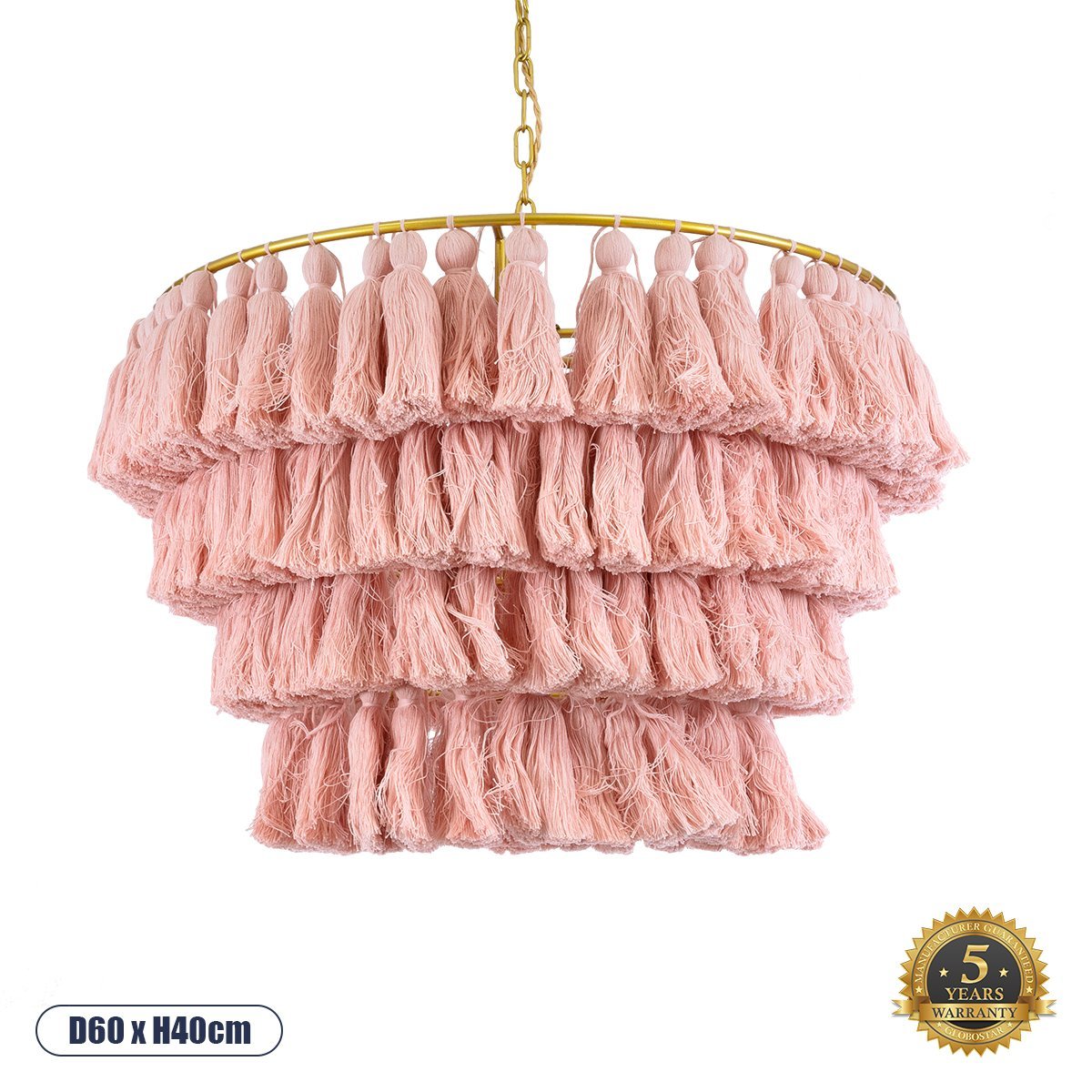 02090_0 GLOBOSTAR® MISSOULA 02090 Boho Κρεμαστό Φωτιστικό Οροφής με Ντουί 1 x E27 AC 220-240V IP20 - Ροζ & Χρυσό - Μ60 x Π60 x Υ40cm - Image 1