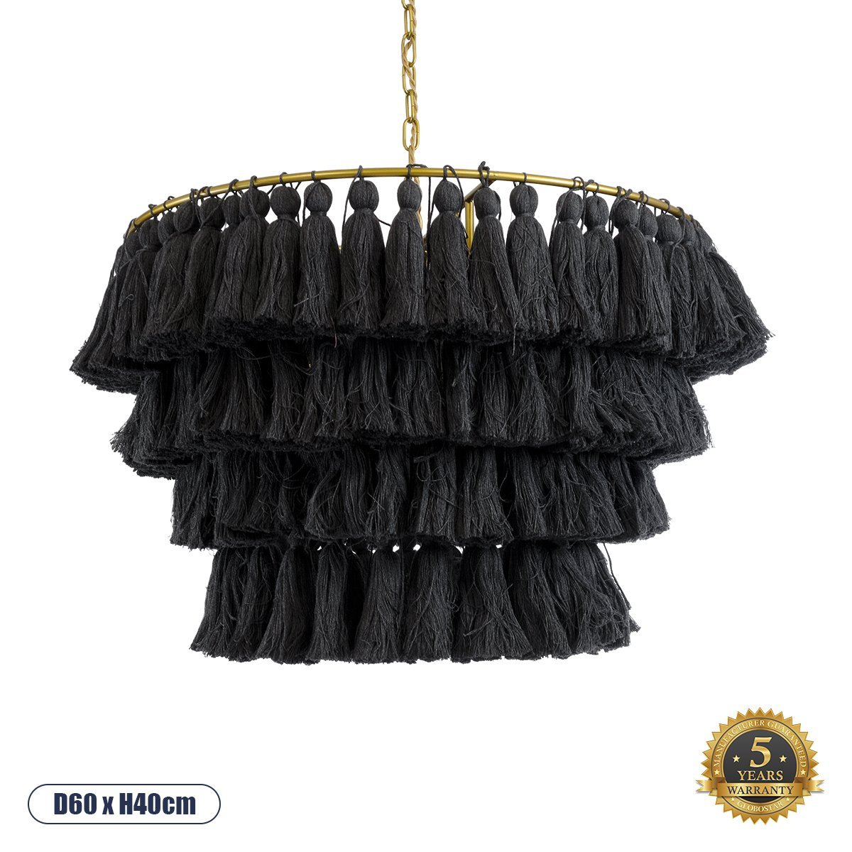 02091_0 GLOBOSTAR® MISSOULA 02091 Boho Κρεμαστό Φωτιστικό Οροφής με Ντουί 1 x E27 AC 220-240V IP20 - Μαύρο & Χρυσό - Μ60 x Π60 x Υ40cm - Image 1