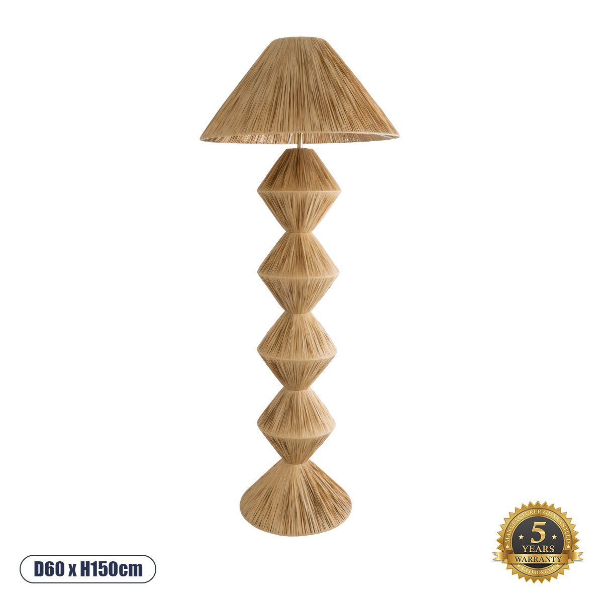 02108_0 GLOBOSTAR® LUANA 02108 Boho Επιδαπέδιο Φωτιστικό με Ντουί 1 x E27 AC 220-240V IP20 - Μπεζ - Μ60 x Π60 x Υ150cm - Image 1