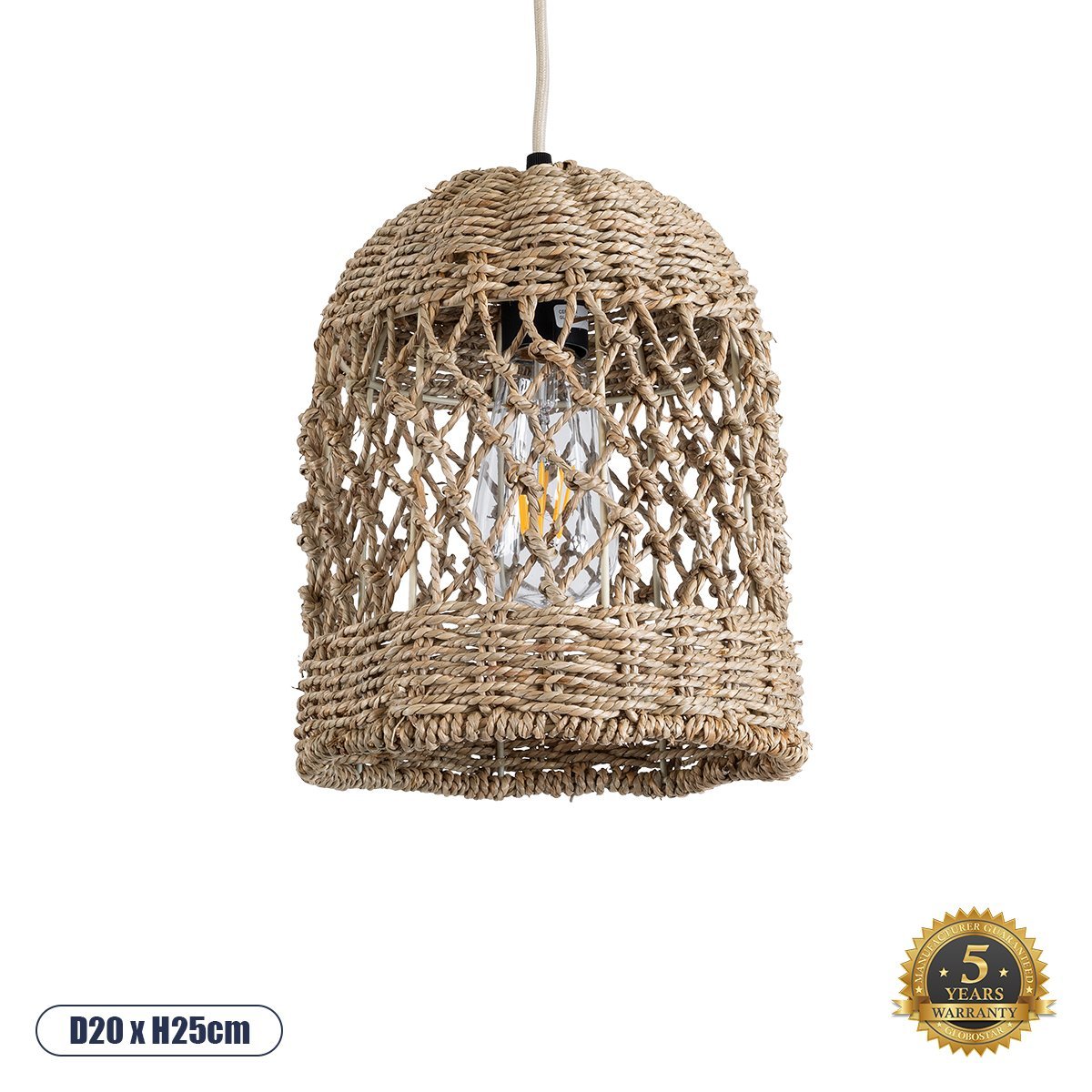 02121_0 GLOBOSTAR® ECUADOR 02121 Boho Κρεμαστό Φωτιστικό Οροφής με Ντουί 1 x E27 AC 220-240V IP20 - Μπεζ - Μ20 x Π20 x Υ25cm - Image 1