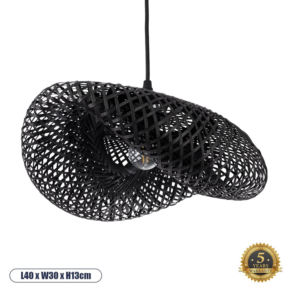 02200_00 GLOBOSTAR® MEXICO 02200 Boho Κρεμαστό Φωτιστικό Οροφής με Ντουί 1 x E27 AC 220-240V IP20 - Μαύρο - Μ40 x Π30 x Υ13cm - Image 1