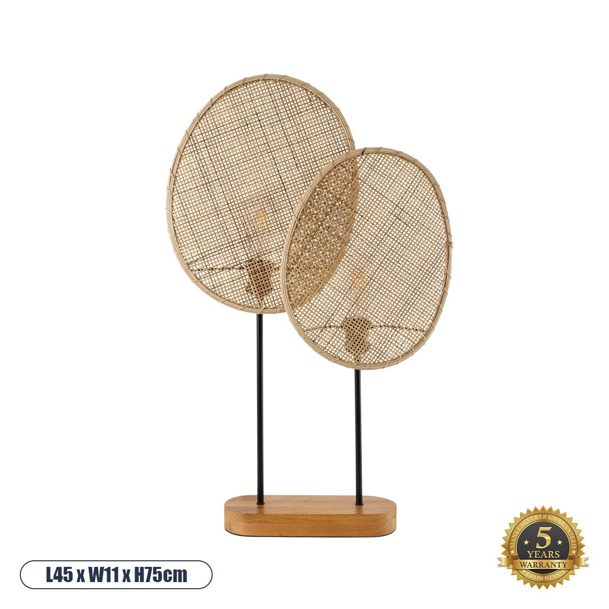 02231_0 GLOBOSTAR® AZUL 02231 Boho Επιτραπέζιο Φωτιστικό Πορτατίφ με Ντουί 2 x E27 AC 220-240V IP20 - Μπεζ & Μαύρο - Μ45 x Π11 x Υ75cm - Image 1