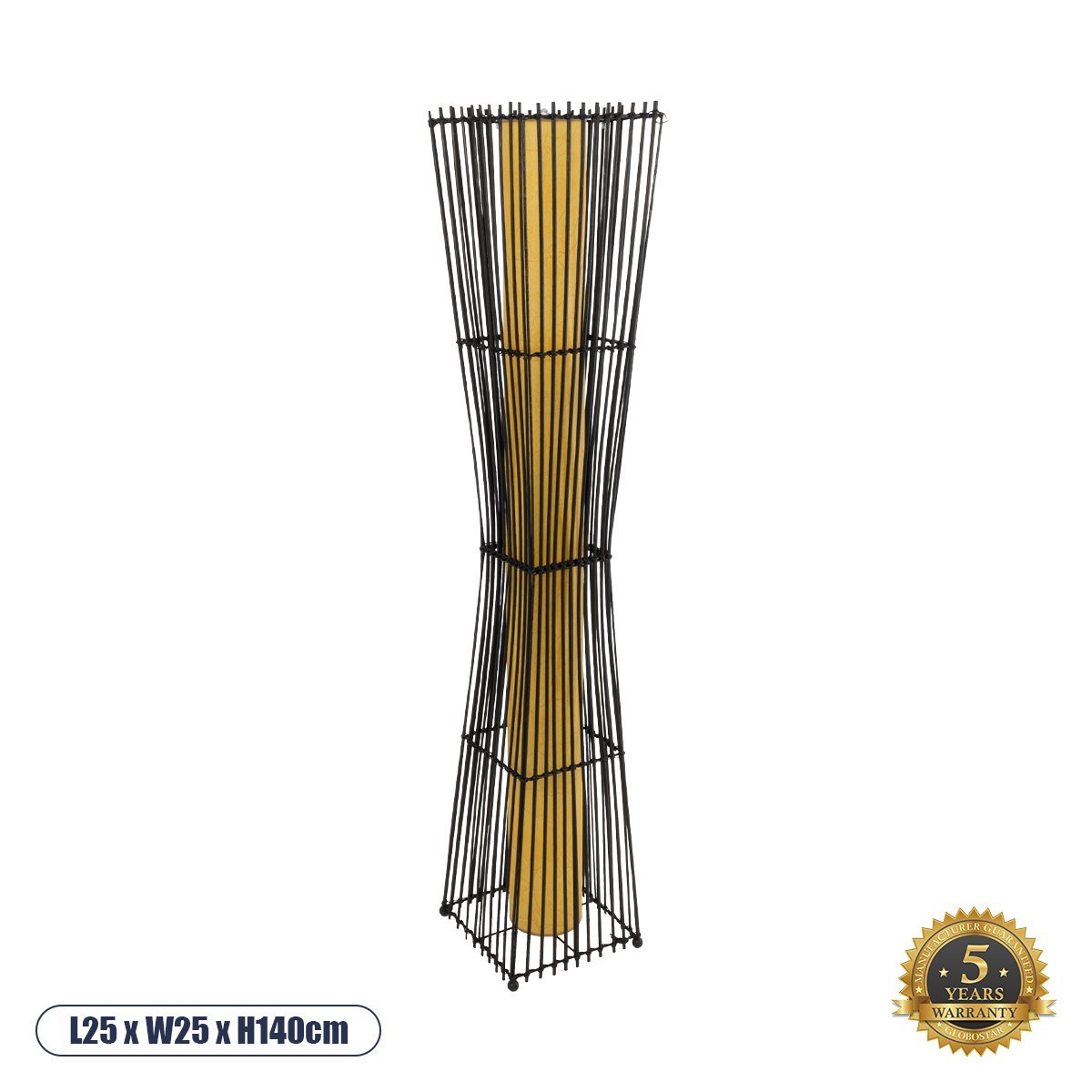 02274_0 GLOBOSTAR® PALMA 02274 Boho Επιδαπέδιο Φωτιστικό με Ντουί 2 x E27 AC 220-240V IP20 - Μαύρο & Μπεζ - Μ25 x Π25 x Υ140cm - Image 1